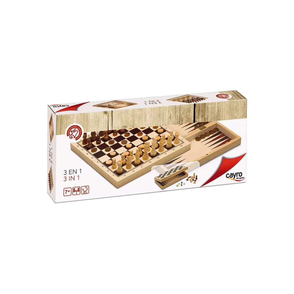 Coffret 3 En 1 : Échecs, Dames Et Backgammon Pliable